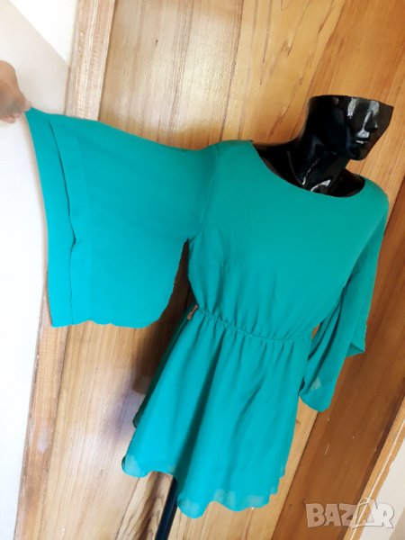Тюркоазено-зелена феерична ефектна къса рокля Л, снимка 1