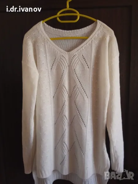 бяла блуза плетиво с издължен гръб, снимка 1