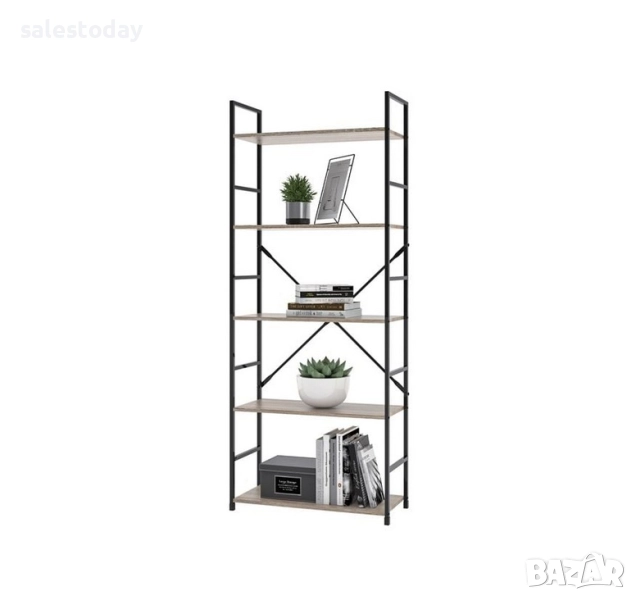 Библиотека, Етажерка за книги, Метален рафт с 5 рафта, 58.6x23.5x144см, снимка 1
