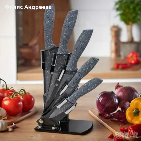 Комплект Bohmann, 5броя, Мраморно покритие, Акрилна поставка, Сив/Червен, снимка 1