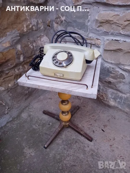 Комплект Соц Стара Мраморна Масичка Стойка С Домашен Телефон., снимка 1