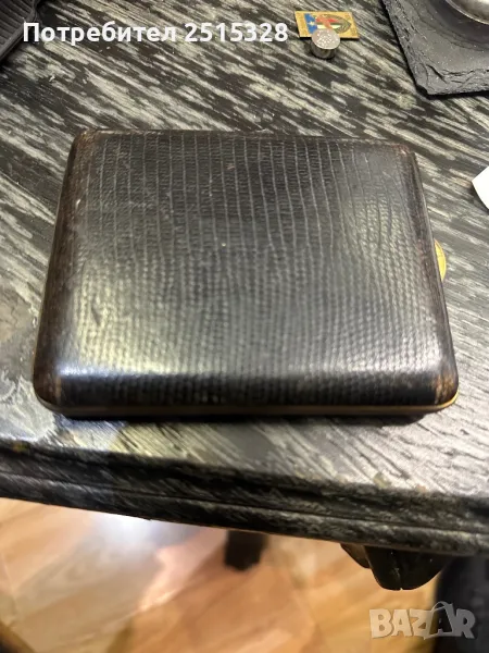 стара френска кожена табакера, снимка 1