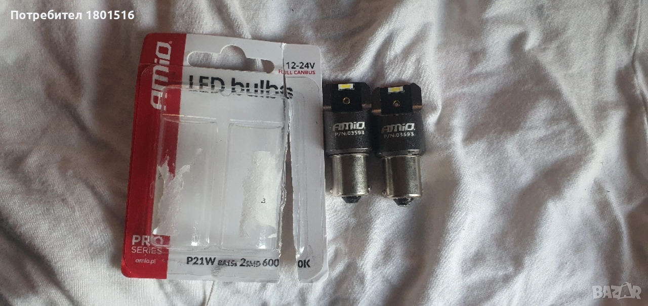 Нови LED крушки Amio P21W Canbus PRO, 2100LM, снимка 1