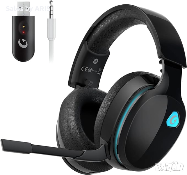 Безжични слушалки Gvyugke за игри, 2,4 GHz, черно синьо, снимка 1