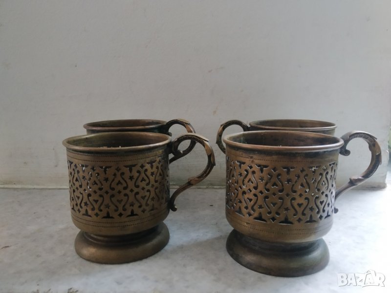 четири месингови подстакана арт деко, снимка 1