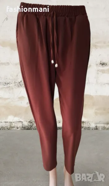 Дамски тъмно кафяв панталон с джобове - код 1156, снимка 1