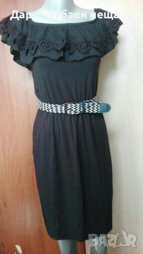 Рокля от трико, с платка от дантела, цвят графит🍀❤XS,S,M,M/L❤🍀арт.4253, снимка 1