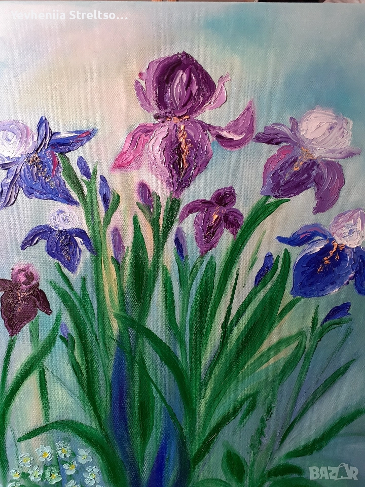 Оригинальная картина маслом Ирисы, снимка 1