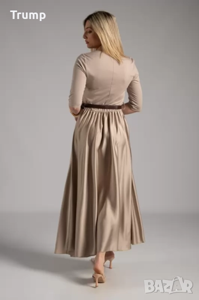 Елегантна дълга рокля, трико с лъскав ефект, снимка 1