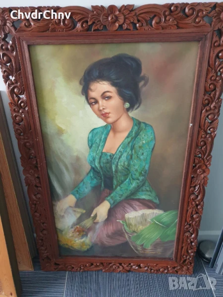 102x66см/голяма испанска картина масло върху платно/женски портрет/прислужница/дървена рамка, снимка 1