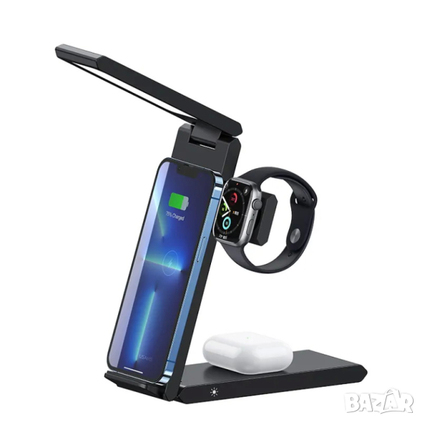 USAMS 15W Поставка за бързо безжично зареждане Qi с настолна лампа за iPhone, снимка 1