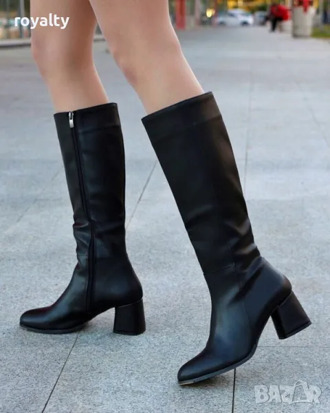 Ботуши на ток - черна кожа, снимка 1