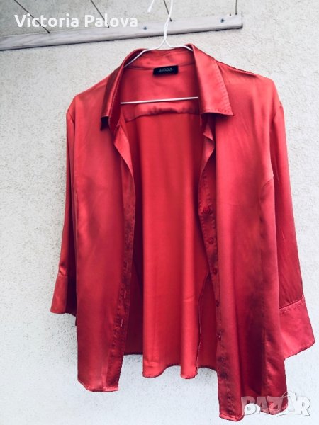 🇮🇹 Дизайнерска копринена риза цвят корал, снимка 1