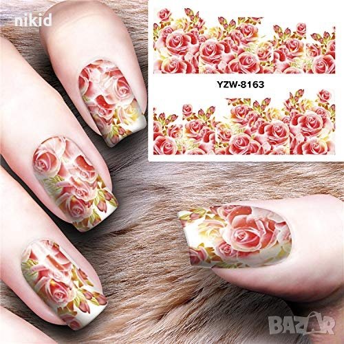 YZW-8163 розови рози татос слайдер ваденки водни стикери маникюр нокти, снимка 1