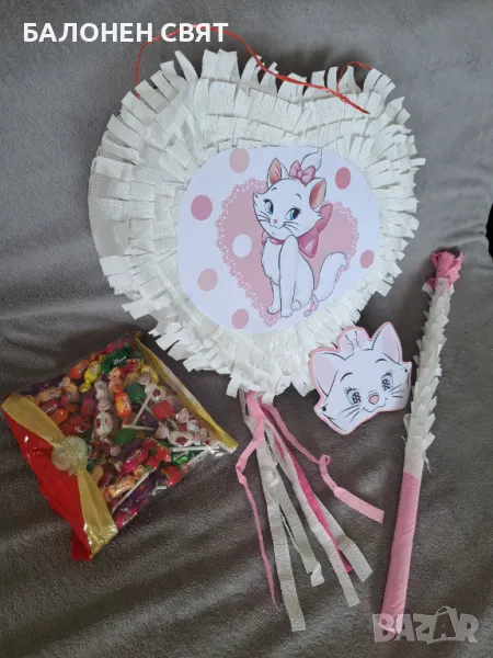 Сезонно Намаление Голяма пинята Котето Мери с пръчка, Маска лакомства , снимка 1