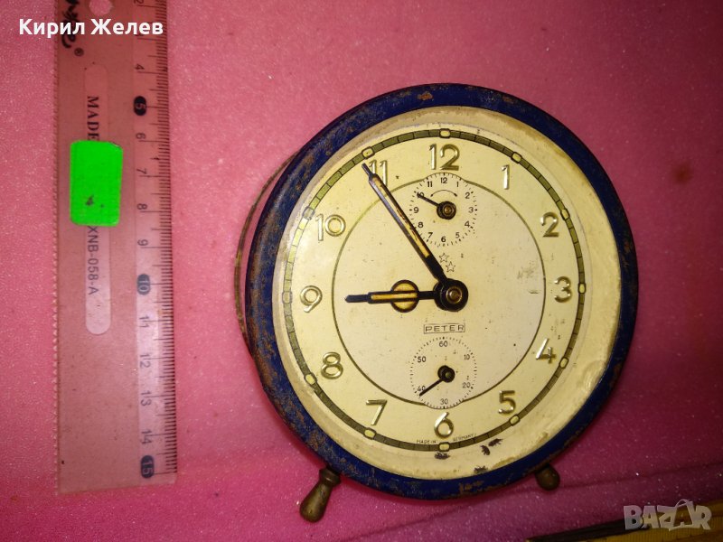 PETER MADE in GERMANY Стар КОЛЕКЦИОНЕРСКИ МЕХАНИЧЕН БУДИЛНИК ВИНТИДЖ МОДЕЛ НЕМСКИ РЯДЪК 43710, снимка 1
