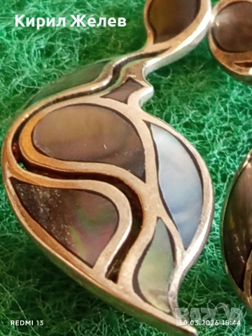 Артистични винтидж стил сребърни обеци с КРАЛСКИ СЕДЕФ ювелирна изработка 52894, снимка 4 - Обеци - 54027967