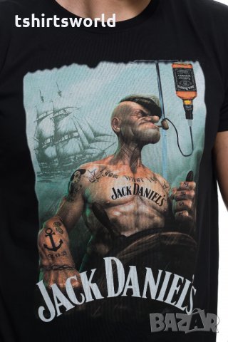 Нова мъжка тениска с дигитален печат Попай Моряка - Джак Даниелс , снимка 2 - Тениски - 28059804