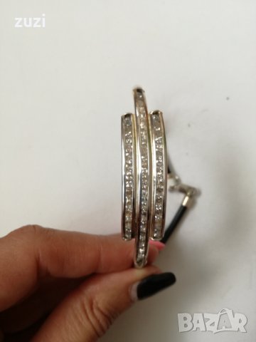 Дамска гривна с кожа, сребро и цирконий. Сребро проба 925 , снимка 2 - Гривни - 38301649