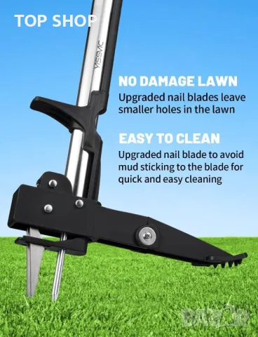 YISSVIC Инструмент за премахване на плевели Педал от неръждаема стомана с 4 нокти и крак, син, снимка 2 - Градински инструменти - 49627300