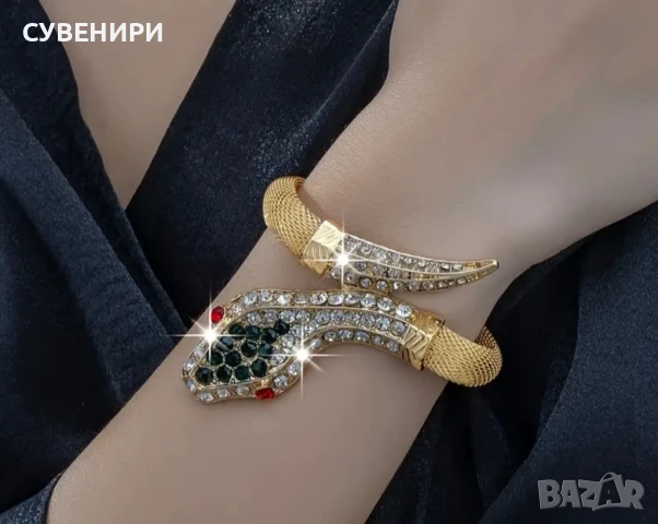 Гривна със змия в два цвята: златист и сребрист, снимка 6 - Гривни - 50522167