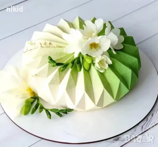 Оригами триъгълници  кръг кръгла силиконова форма силиконов молд за кекс сладкиш десерт, снимка 2 - Форми - 50040201