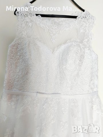 Сватбена рокля от тюл с А-силует илюзия до коляното с лъка(и), снимка 7 - Сватбени рокли - 36687033