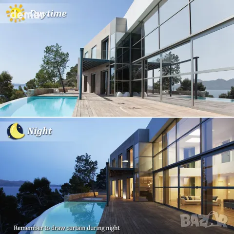 Zindoo Фолио за прозорци, прозрачно еднопосочно, светлоотразително, самозалепващо се, 40x200 см, снимка 2 - Други стоки за дома - 49931295