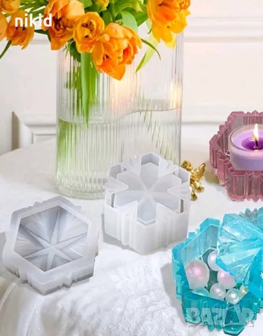 3d Звезда Снежинка кутия с капак 2 части кутийка силиконов молд форма направа кутия за бижута смола, снимка 3 - Форми - 48719936