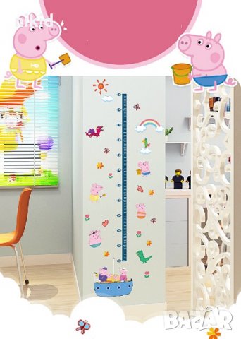 Пепа Пиг peppa pig метър за стена и мебел детска стая лепенка стикер самозалепващ, снимка 2 - Други - 29970998