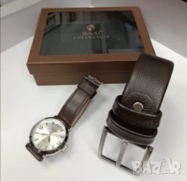 Подаръчен комплект колан и часовник кафяв или черен, снимка 4 - Мъжки - 44325886
