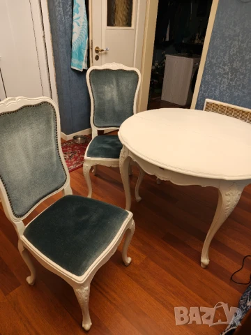 Бароков масивен дървен комплект маса с 4 стола разпродажба 