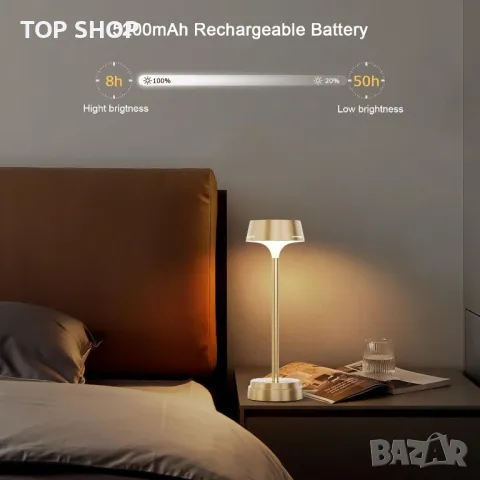 GOVSSING Настолна LED лампа 5200mAh акумулаторна, 3 цветни режима, димируема, таймер, златисто, снимка 4 - Настолни лампи - 49938004