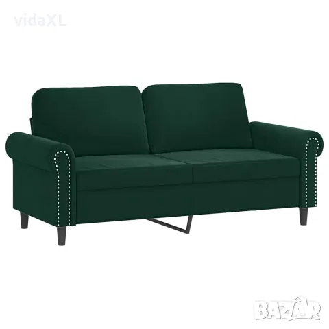 vidaXL Комплект дивани 3 части с възглавници, тъмнозелен, кадифе, снимка 4 - Дивани и мека мебел - 56146768