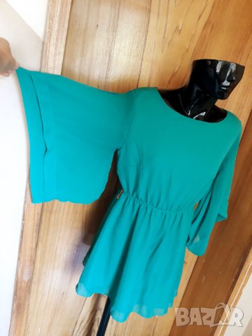 Тюркоазено-зелена феерична ефектна къса рокля Л