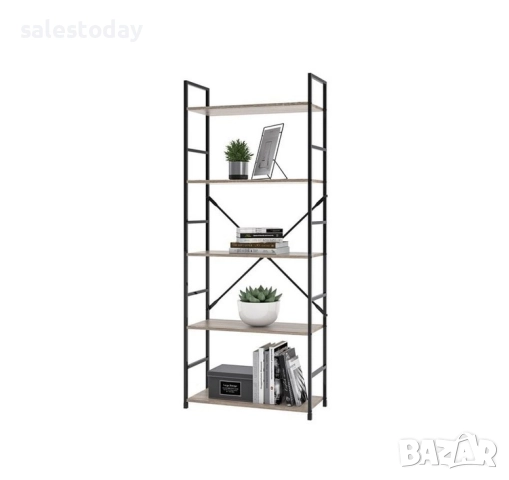 Библиотека, Етажерка за книги, Метален рафт с 5 рафта, 58.6x23.5x144см, снимка 1