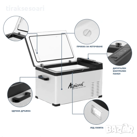 Alpicool 40L компресорен авто хладилник с фризер Bluetooth 12V 24V 220V хладилна кутия, снимка 2 - Аксесоари и консумативи - 54250500