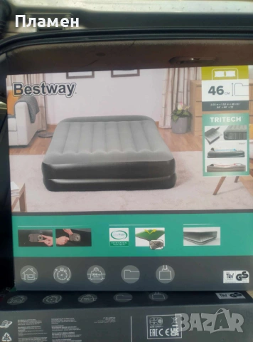НАДУВАЕМ двоен ДЮШЕК легло, матрак спалня Bestway® Tritech  с ел.помпа 220 V 203 cm x 152 cm x 46 cm, снимка 11 - Спални и легла - 13694113