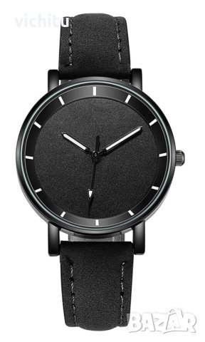 Красив нов черен дамски ръчен часовник с кожена каишка 