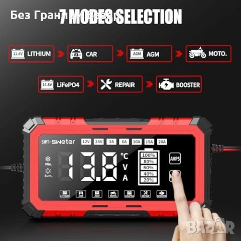 Ново Интелигентно зарядно 20A за кола мотор лодка каравана 12V 24V, снимка 2 - Друга електроника - 54151701