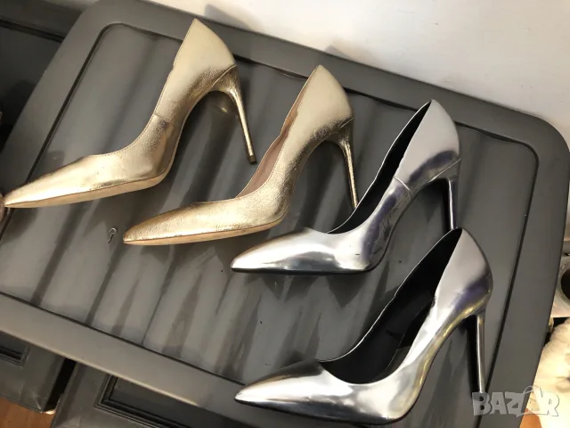 Елегантни метализирани обувки на ток Zara (Златни / Сребърни), снимка 3 - Дамски обувки на ток - 55963612