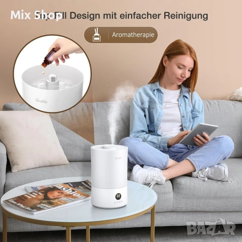 Овлажнител Grelife, Бял, 4L, 30w, 4 скорости, снимка 3 - Друга електроника - 52164779