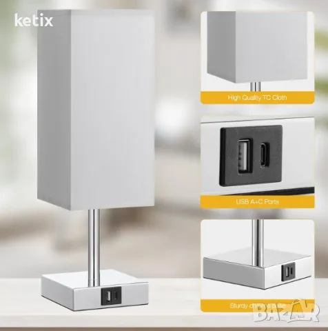 Настолна лампа със сензорно управление с USB A+C портове , снимка 2 - Настолни лампи - 49569670