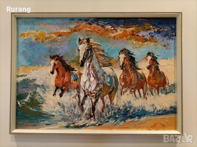 Авторска Маслена живопис,, Огнени коне", снимка 2 - Картини - 52973579