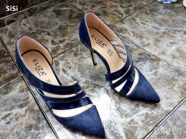 Нови Тъмно сини с естествена кожа , снимка 2 - Дамски обувки на ток - 36406134