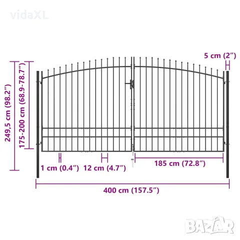 vidaXL Двойна оградна порта Woerden с копчест връх 400x249,5 см, снимка 5 - Огради и мрежи - 56146123