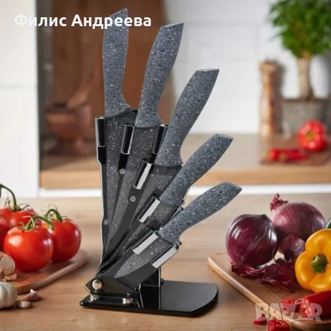 Комплект Bohmann, 5броя, Мраморно покритие, Акрилна поставка, Сив/Червен, снимка 1