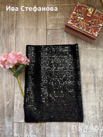  Черно блестящо парти бюстие one size топ  еластично с пайети , снимка 7 - Корсети, бюстиета, топове - 38804513