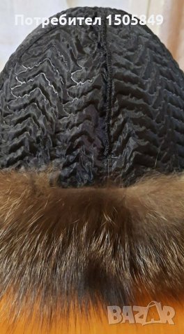 Шапка от естествен велур и сребърна лисица, снимка 4 - Шапки - 35611261