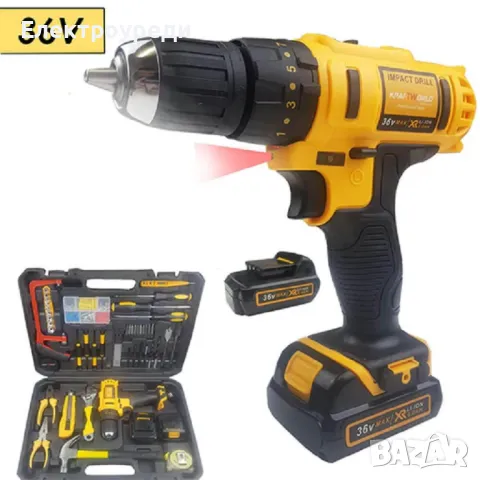 Aкумулаторен Ударен Винтоверт 36V 111 части с 2 батерии в куфар 8 ампера
